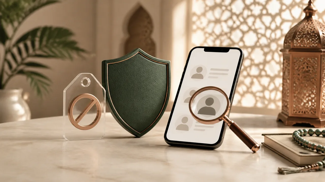 هاتف ودرع حماية وبطاقة سعر واضحة ترمز إلى موقع زواج مجاني آمن